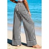 image:imagePRETTYGARDEN Womens Palazzo Pants 2026 Summer Striped Wide Leg Trousers Elastic Waist Flowy Lounge Pant PocketsStriped Black White
