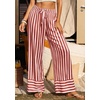 image:imagePRETTYGARDEN Womens Palazzo Pants 2026 Summer Striped Wide Leg Trousers Elastic Waist Flowy Lounge Pant PocketsStriped Brick Red