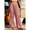 image:imagePRETTYGARDEN Womens Palazzo Pants 2026 Summer Striped Wide Leg Trousers Elastic Waist Flowy Lounge Pant PocketsStriped Brick Red