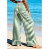 image:imagePRETTYGARDEN Womens Palazzo Pants 2026 Summer Striped Wide Leg Trousers Elastic Waist Flowy Lounge Pant PocketsStriped Green White