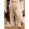 image:imagePRETTYGARDEN Womens Palazzo Pants 2026 Summer Striped Wide Leg Trousers Elastic Waist Flowy Lounge Pant PocketsStriped Khaki