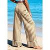 image:imagePRETTYGARDEN Womens Palazzo Pants 2026 Summer Striped Wide Leg Trousers Elastic Waist Flowy Lounge Pant PocketsStriped Khaki