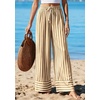 image:imagePRETTYGARDEN Womens Palazzo Pants 2026 Summer Striped Wide Leg Trousers Elastic Waist Flowy Lounge Pant PocketsStriped Khaki