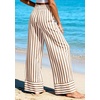 image:imagePRETTYGARDEN Womens Palazzo Pants 2026 Summer Striped Wide Leg Trousers Elastic Waist Flowy Lounge Pant PocketsStriped Khaki White