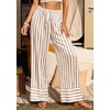 image:imagePRETTYGARDEN Womens Palazzo Pants 2026 Summer Striped Wide Leg Trousers Elastic Waist Flowy Lounge Pant PocketsStriped Khaki White