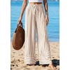 image:imagePRETTYGARDEN Womens Palazzo Pants 2026 Summer Striped Wide Leg Trousers Elastic Waist Flowy Lounge Pant PocketsStriped Khaki White