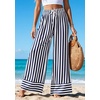 image:imagePRETTYGARDEN Womens Palazzo Pants 2026 Summer Striped Wide Leg Trousers Elastic Waist Flowy Lounge Pant PocketsStriped Navy White
