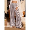 image:imagePRETTYGARDEN Womens Palazzo Pants 2026 Summer Striped Wide Leg Trousers Elastic Waist Flowy Lounge Pant PocketsStriped White Brown