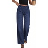 image:imagePRETTYGARDEN Womens Wide Leg Jeans High Waisted Stretchy Baggy Seamed Front Denim Palazzo Pants 2026 Summer Fashion ClothesDeep Blue