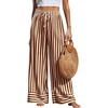 image:imagePRETTYGARDEN Womens Palazzo Pants 2026 Summer Striped Wide Leg Trousers Elastic Waist Flowy Lounge Pant PocketsStriped Apricot Red Brown