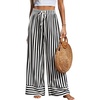 image:imagePRETTYGARDEN Womens Palazzo Pants 2026 Summer Striped Wide Leg Trousers Elastic Waist Flowy Lounge Pant PocketsStriped Black White