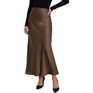 image:imagePRETTYGARDEN Womens 2026 Fall Fashion Maxi Long Skirts Trendy Silk Satin High Waisted A Line Mermaid Business Casual OutfitsBrown