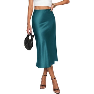 image:imagePRETTYGARDEN Womens Satin Skirt 2026 Summer Silk Business Casual High Waisted A Line Flowy Work Wedding Cocktail Midi SkirtsLake Blue