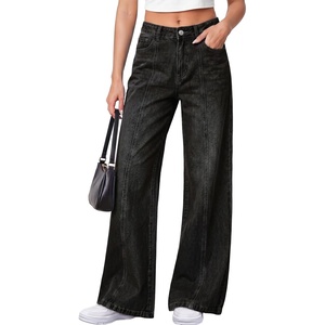 image:imagePRETTYGARDEN Womens Wide Leg Jeans High Waisted Stretchy Baggy Seamed Front Denim Palazzo Pants 2026 Summer Fashion ClothesBlack