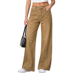 image:imagePRETTYGARDEN Womens Wide Leg Jeans High Waisted Stretchy Baggy Seamed Front Denim Palazzo Pants 2026 Summer Fashion ClothesCamel