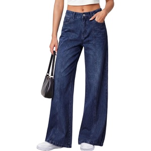 image:imagePRETTYGARDEN Womens Wide Leg Jeans High Waisted Stretchy Baggy Seamed Front Denim Palazzo Pants 2026 Summer Fashion ClothesDeep Blue