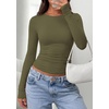 image:imagePRETTYGARDEN Long Sleeve Shirts for Women 2026 Fall Casual Boat Neck Tight Slim Fit Layering Basic T Shirt Going Out TopsArmy Green