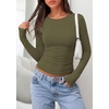 image:imagePRETTYGARDEN Long Sleeve Shirts for Women 2026 Fall Casual Boat Neck Tight Slim Fit Layering Basic T Shirt Going Out TopsArmy Green