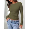 image:imagePRETTYGARDEN Long Sleeve Shirts for Women 2026 Fall Casual Boat Neck Tight Slim Fit Layering Basic T Shirt Going Out TopsArmy Green