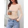 image:imagePRETTYGARDEN Long Sleeve Shirts for Women 2026 Fall Casual Boat Neck Tight Slim Fit Layering Basic T Shirt Going Out TopsBeige