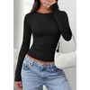 image:imagePRETTYGARDEN Long Sleeve Shirts for Women 2026 Fall Casual Boat Neck Tight Slim Fit Layering Basic T Shirt Going Out TopsBlack