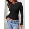 image:imagePRETTYGARDEN Long Sleeve Shirts for Women 2026 Fall Casual Boat Neck Tight Slim Fit Layering Basic T Shirt Going Out TopsBlack