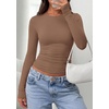 image:imagePRETTYGARDEN Long Sleeve Shirts for Women 2026 Fall Casual Boat Neck Tight Slim Fit Layering Basic T Shirt Going Out TopsBrown