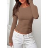 image:imagePRETTYGARDEN Long Sleeve Shirts for Women 2026 Fall Casual Boat Neck Tight Slim Fit Layering Basic T Shirt Going Out TopsBrown