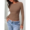 image:imagePRETTYGARDEN Long Sleeve Shirts for Women 2026 Fall Casual Boat Neck Tight Slim Fit Layering Basic T Shirt Going Out TopsBrown