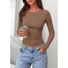 image:imagePRETTYGARDEN Long Sleeve Shirts for Women 2026 Fall Casual Boat Neck Tight Slim Fit Layering Basic T Shirt Going Out TopsBrown