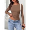 image:imagePRETTYGARDEN Long Sleeve Shirts for Women 2026 Fall Casual Boat Neck Tight Slim Fit Layering Basic T Shirt Going Out TopsBrown