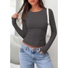 image:imagePRETTYGARDEN Long Sleeve Shirts for Women 2026 Fall Casual Boat Neck Tight Slim Fit Layering Basic T Shirt Going Out TopsDark Grey