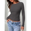 image:imagePRETTYGARDEN Long Sleeve Shirts for Women 2026 Fall Casual Boat Neck Tight Slim Fit Layering Basic T Shirt Going Out TopsDark Grey