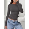 image:imagePRETTYGARDEN Long Sleeve Shirts for Women 2026 Fall Casual Boat Neck Tight Slim Fit Layering Basic T Shirt Going Out TopsDark Grey