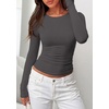 image:imagePRETTYGARDEN Long Sleeve Shirts for Women 2026 Fall Casual Boat Neck Tight Slim Fit Layering Basic T Shirt Going Out TopsDark Grey
