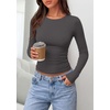 image:imagePRETTYGARDEN Long Sleeve Shirts for Women 2026 Fall Casual Boat Neck Tight Slim Fit Layering Basic T Shirt Going Out TopsDark Grey