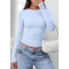 image:imagePRETTYGARDEN Long Sleeve Shirts for Women 2026 Fall Casual Boat Neck Tight Slim Fit Layering Basic T Shirt Going Out TopsLight Blue