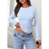 image:imagePRETTYGARDEN Long Sleeve Shirts for Women 2026 Fall Casual Boat Neck Tight Slim Fit Layering Basic T Shirt Going Out TopsLight Blue