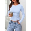 image:imagePRETTYGARDEN Long Sleeve Shirts for Women 2026 Fall Casual Boat Neck Tight Slim Fit Layering Basic T Shirt Going Out TopsLight Blue