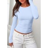 image:imagePRETTYGARDEN Long Sleeve Shirts for Women 2026 Fall Casual Boat Neck Tight Slim Fit Layering Basic T Shirt Going Out TopsLight Blue