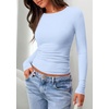 image:imagePRETTYGARDEN Long Sleeve Shirts for Women 2026 Fall Casual Boat Neck Tight Slim Fit Layering Basic T Shirt Going Out TopsLight Blue