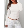 image:imagePRETTYGARDEN Long Sleeve Shirts for Women 2026 Fall Casual Boat Neck Tight Slim Fit Layering Basic T Shirt Going Out TopsWhite
