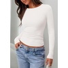 image:imagePRETTYGARDEN Long Sleeve Shirts for Women 2026 Fall Casual Boat Neck Tight Slim Fit Layering Basic T Shirt Going Out TopsWhite