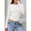 image:imagePRETTYGARDEN Long Sleeve Shirts for Women 2026 Fall Casual Boat Neck Tight Slim Fit Layering Basic T Shirt Going Out TopsWhite