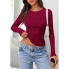 image:imagePRETTYGARDEN Long Sleeve Shirts for Women 2026 Fall Casual Boat Neck Tight Slim Fit Layering Basic T Shirt Going Out TopsWine Red