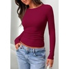 image:imagePRETTYGARDEN Long Sleeve Shirts for Women 2026 Fall Casual Boat Neck Tight Slim Fit Layering Basic T Shirt Going Out TopsWine Red