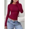image:imagePRETTYGARDEN Long Sleeve Shirts for Women 2026 Fall Casual Boat Neck Tight Slim Fit Layering Basic T Shirt Going Out TopsWine Red