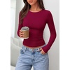 image:imagePRETTYGARDEN Long Sleeve Shirts for Women 2026 Fall Casual Boat Neck Tight Slim Fit Layering Basic T Shirt Going Out TopsWine Red
