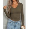 image:imagePRETTYGARDEN Long Sleeve Shirts for Women 2026 Fall V Neck Basic Tee Casual Fitted Ribbed Going Out Tops Kint Y2K ClothesArmy Green