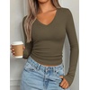 image:imagePRETTYGARDEN Long Sleeve Shirts for Women 2026 Fall V Neck Basic Tee Casual Fitted Ribbed Going Out Tops Kint Y2K ClothesArmy Green
